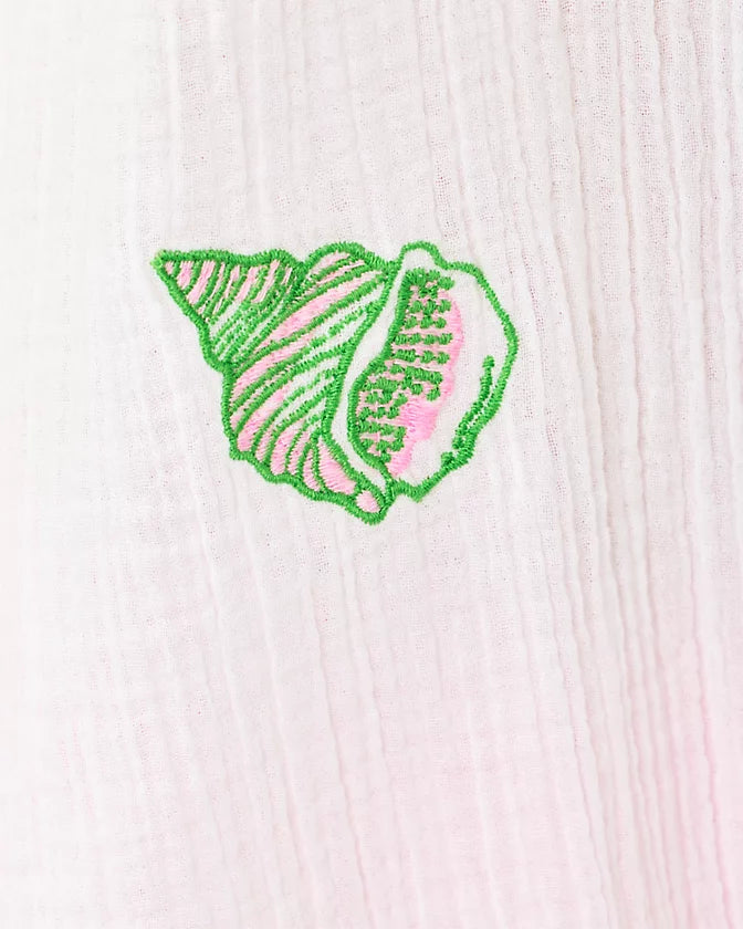 Lilly Pulitzer Kwitney Long Sleeve Cover-Up Resort White Ship To Shore Embroidery