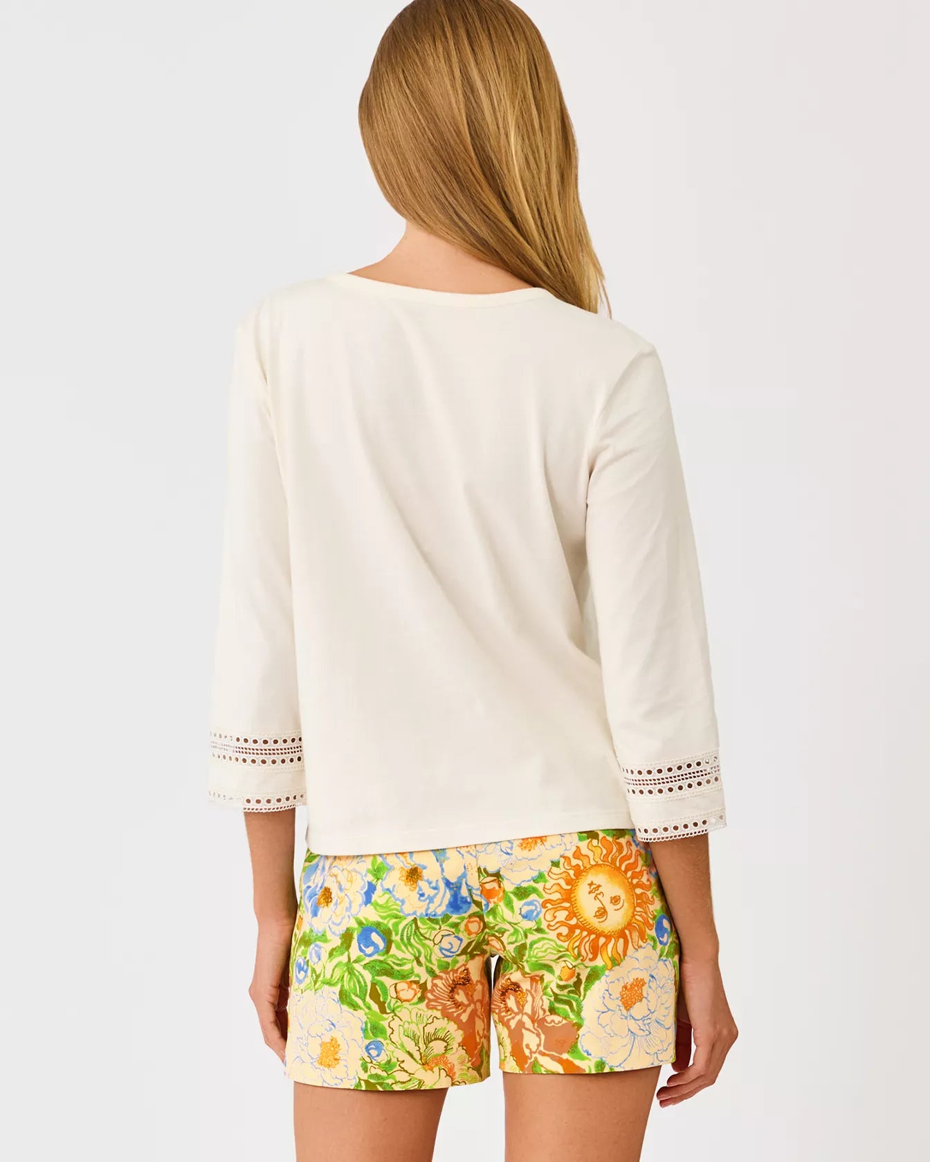 Lilly Pulitzer Clairmont 3/4 Sleeved Trimmed Knit Top | Coconut
