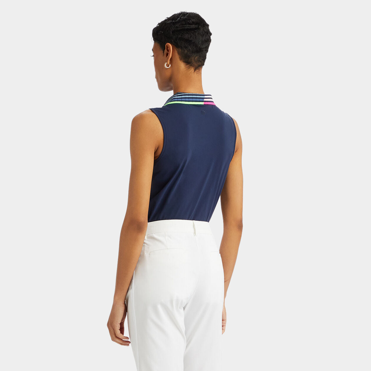 PLEATED RIB CONTRAST COLLAR SILKY TECH NYLON SLEEVELESS POLO - G4LF23K860B- Gfore