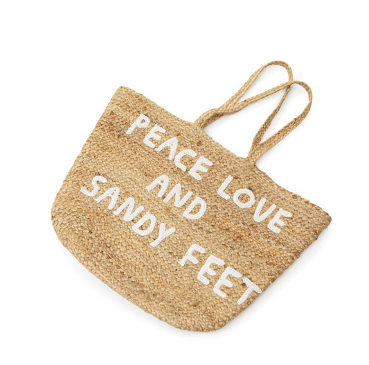 Sugarboo & Co. Large Jute Tote Bag - “Peace, Love & Sandy Feet” - BHI