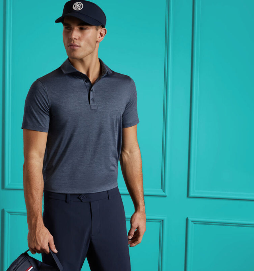 Gfore Men’s Melange Ice Nylon Spread Collar Polo -Heather Twilight - BHI