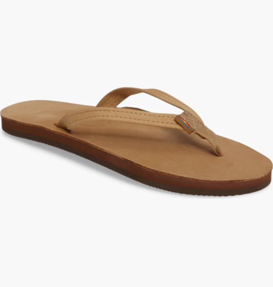 Rainbow Sandals -Ladies Luxury Leather - Single Layer Arch Support with a 1/2" Narrow Strap - Sierra Brown - BHI