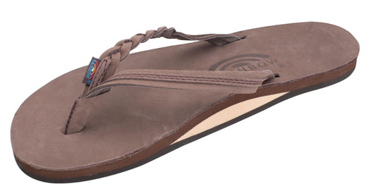 Rainbow Sandals Ladies Flirty Braidy - Single Layer Premier Leather 1/2" Narrow Strap with Braid - Expresso - BHI