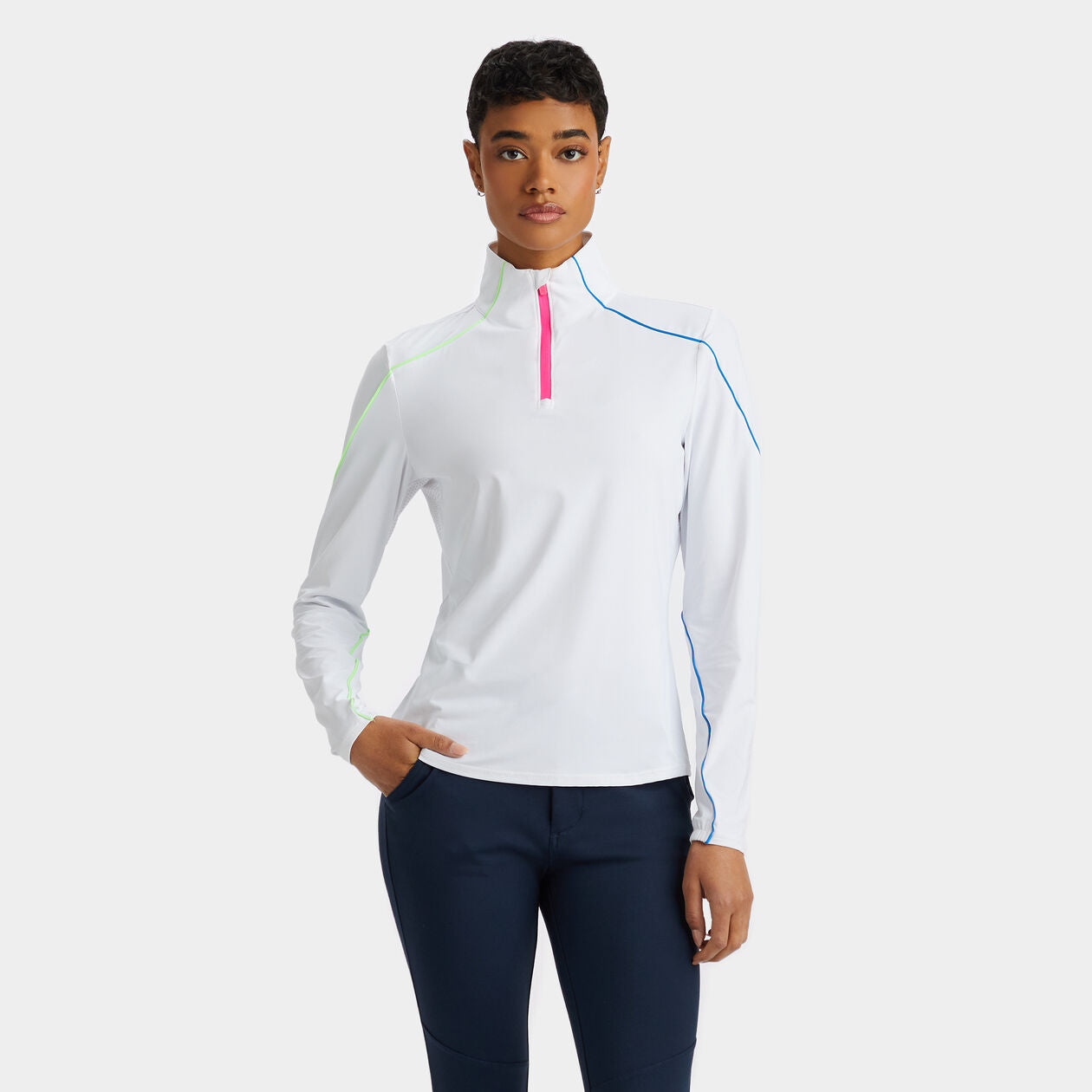 COLOUR BLOCK SUN SHIELD SILKY TECH NYLON QUARTER ZIP BASE LAYER - G4LF23K868B - Gfore