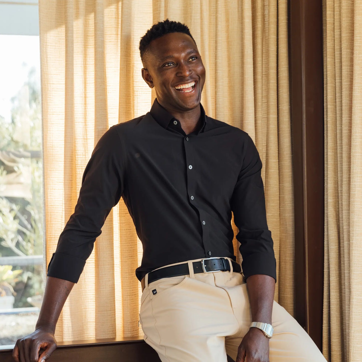 Mizzen + Main Leeward LS Dress Shirt - Black Solid - BHI