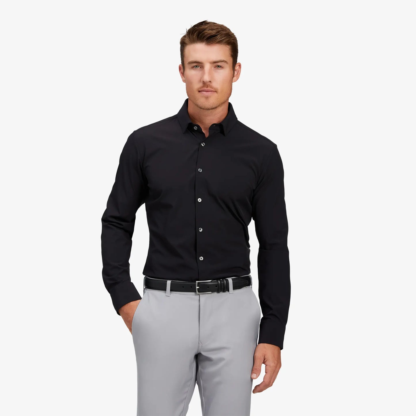 Mizzen + Main Leeward LS Dress Shirt - Black Solid - BHI