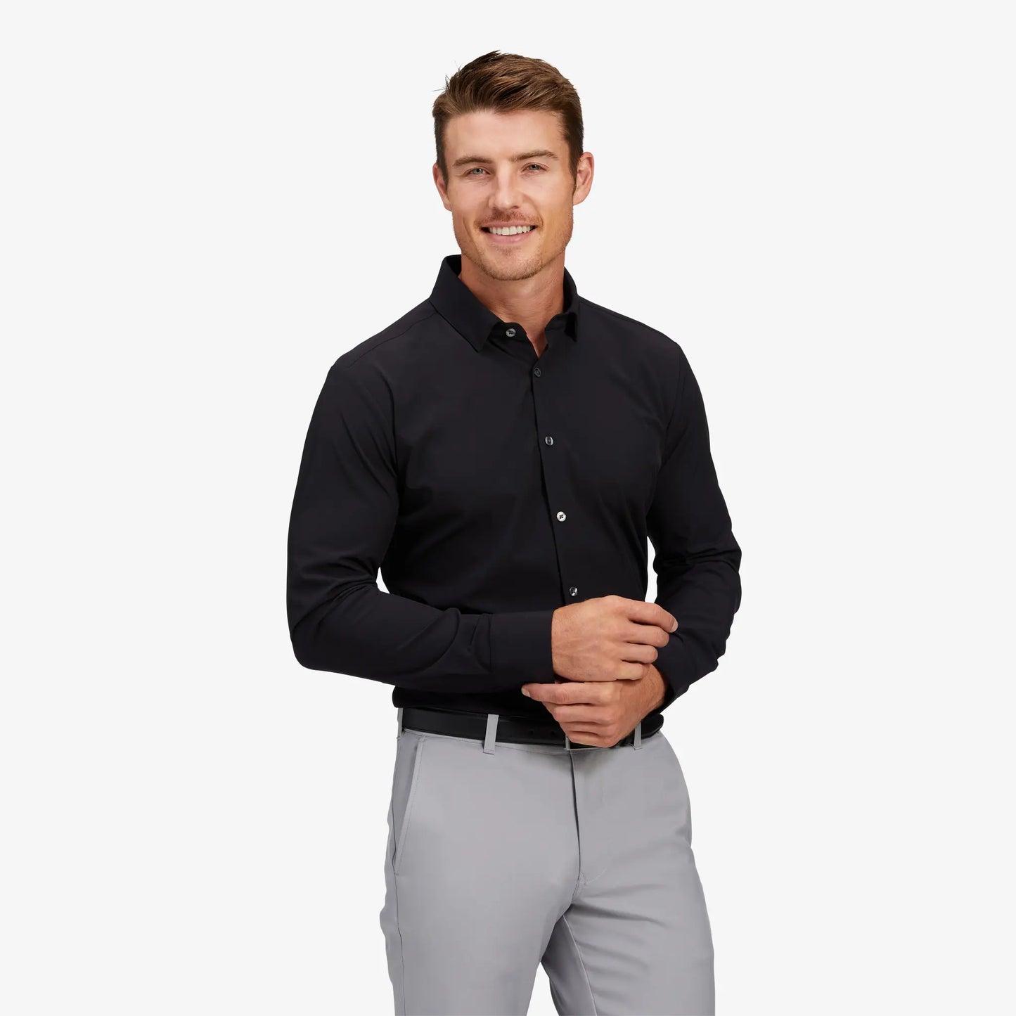 Mizzen + Main Leeward LS Dress Shirt - Black Solid - BHI