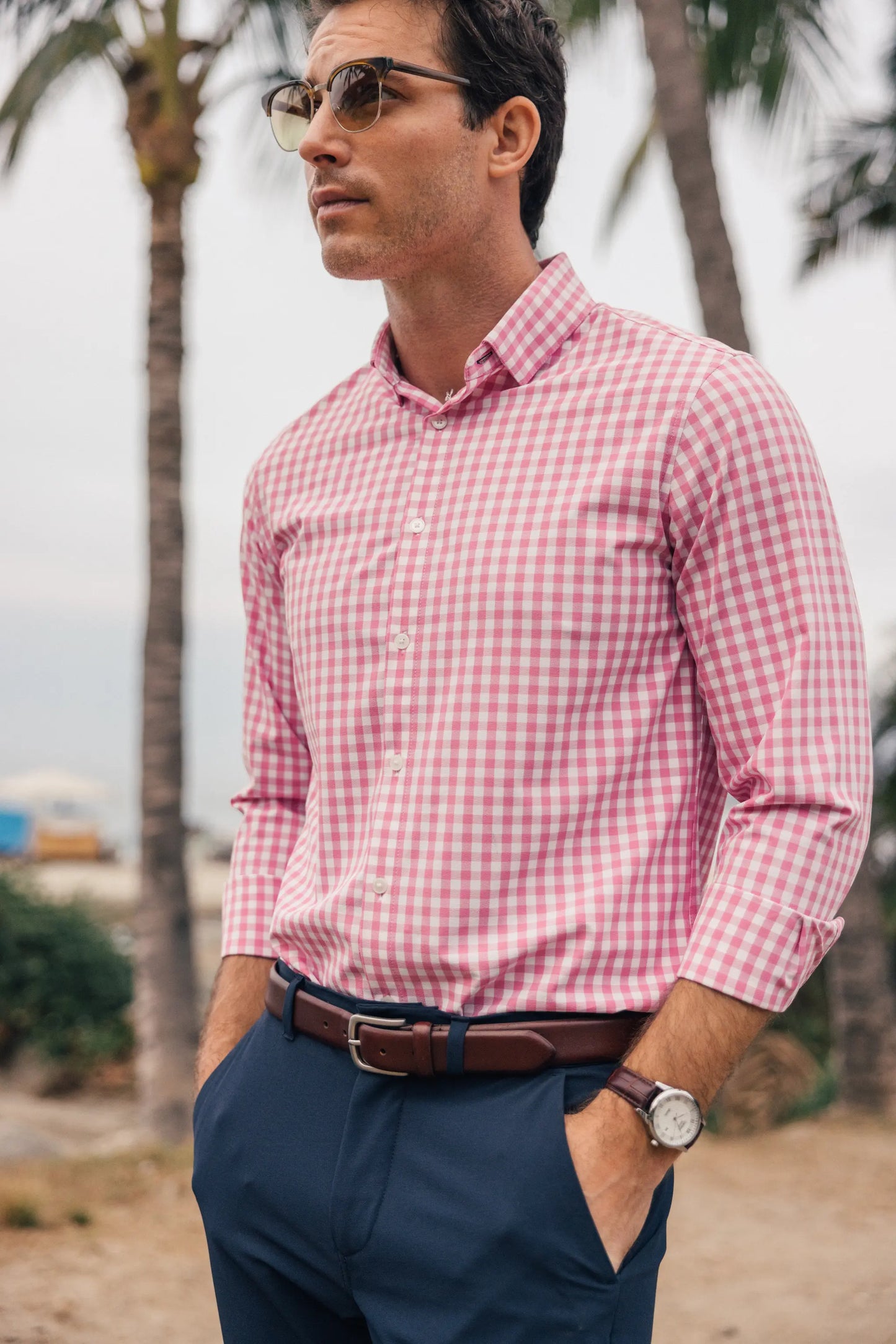Mizzen + Main Leeward Classic Dress Shirt -Rose Madison Check-BHI