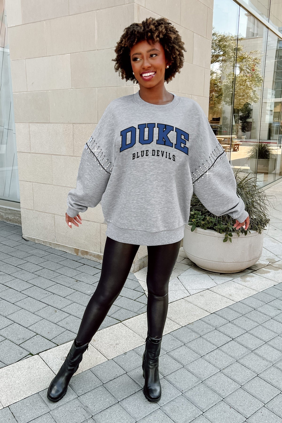 Gameday Couture Duke Blue Devils-Jewel Trim Sleeve-Fleece Crewneck Pullover - BHI