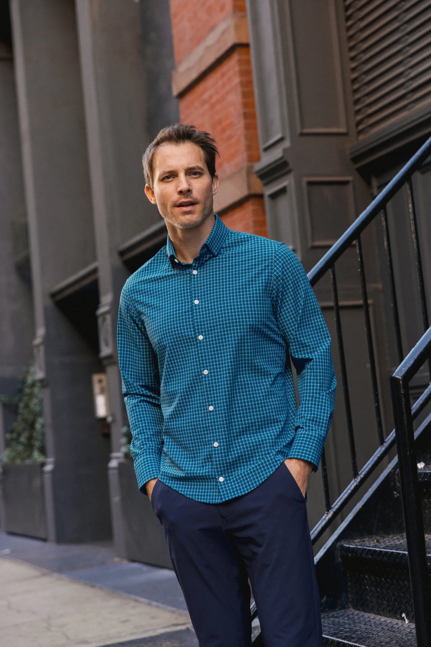Mizzen + Main -Sea Ludlow Plaid Long Sleeve Dress Shirt - No Tuck - BHI