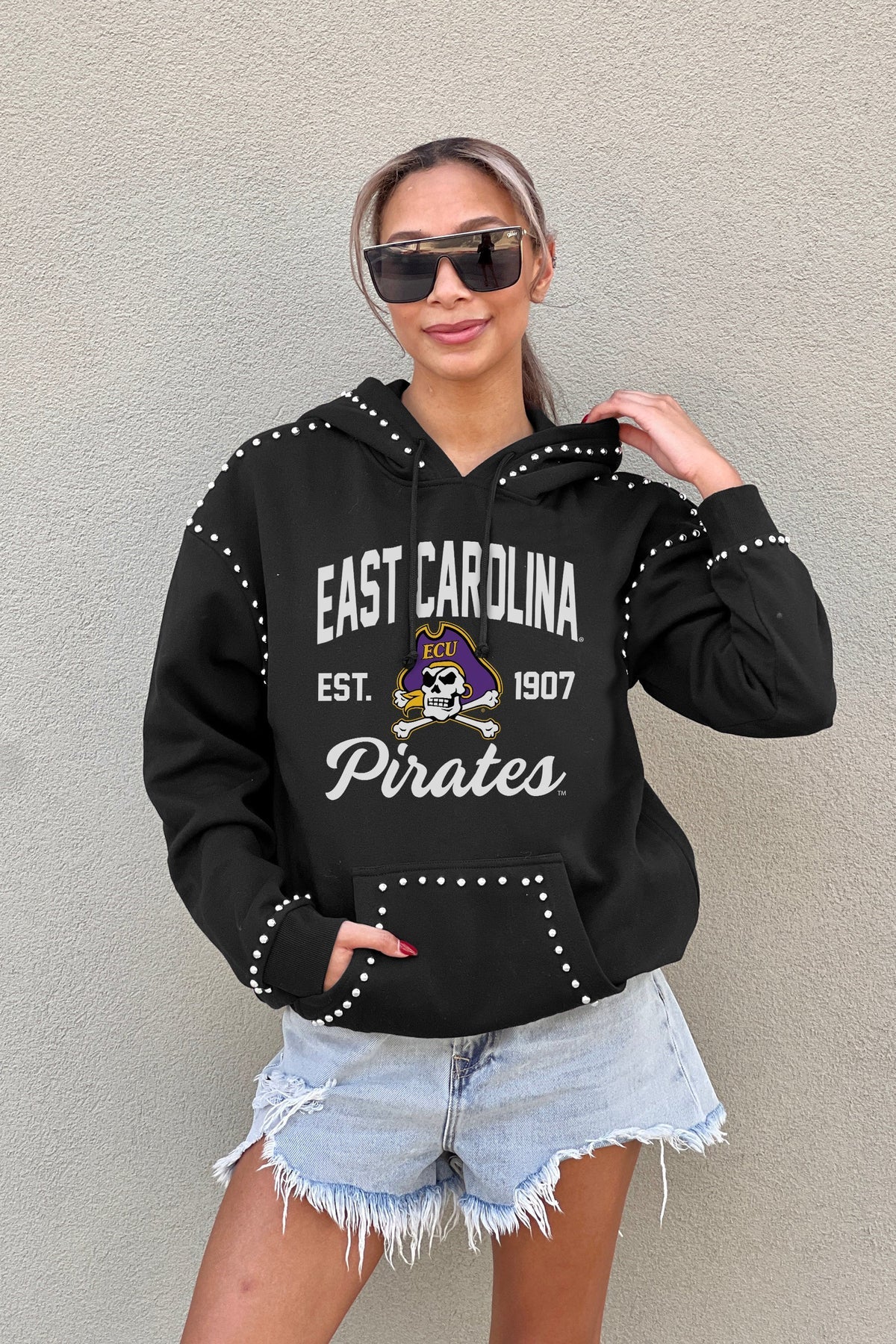 Gameday Couture - East Carolina University Studded Hoodie - Black - BHI