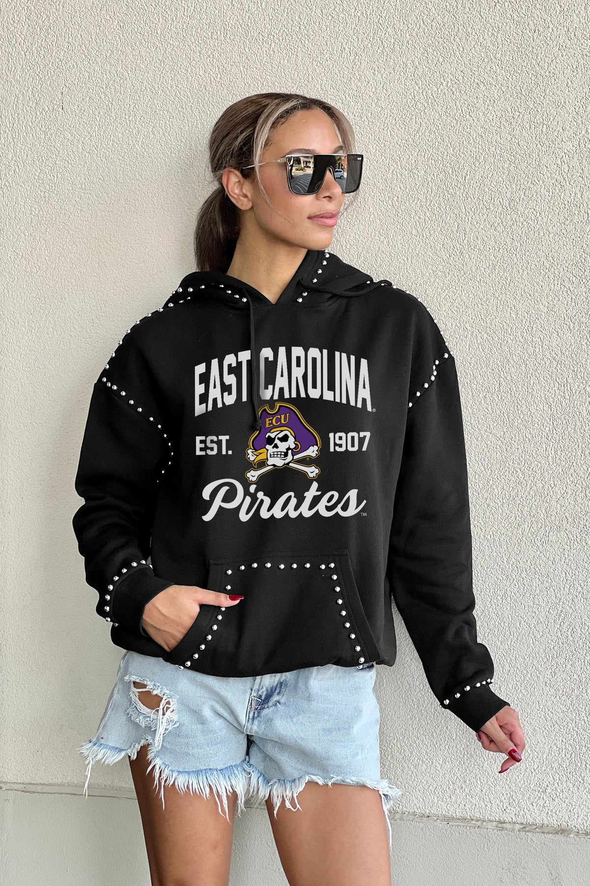 Gameday Couture - East Carolina University Studded Hoodie - Black - BHI