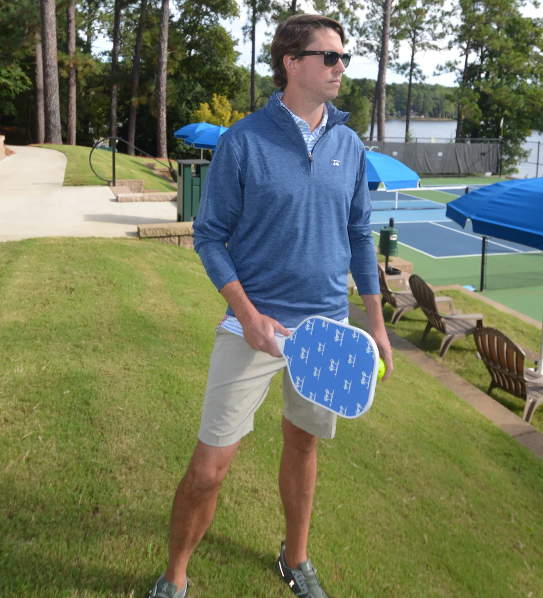 Ocean View Quarter Zip- Heather Royal Blue-BALDHEAD BLUES