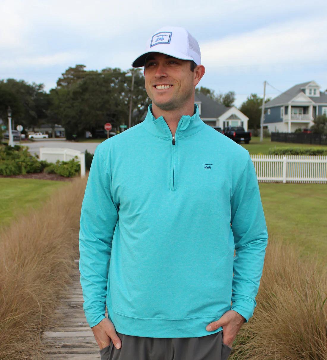 Ocean View Quarter Zip- Heather Scuba Blue-BALDHEAD BLUES
