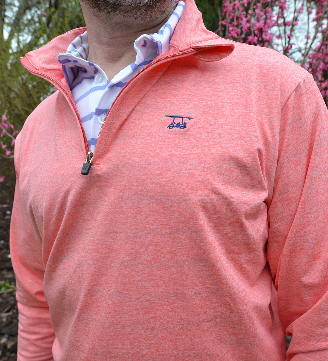 Ocean View Quarter Zip- Heather Coral-BALDHEAD BLUES