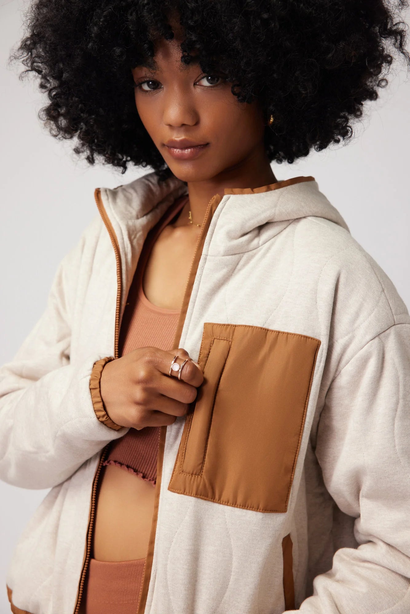 Quilted Full Zip Jacket- HEATHER OATMEAL | HOT - Spiritual Gangster