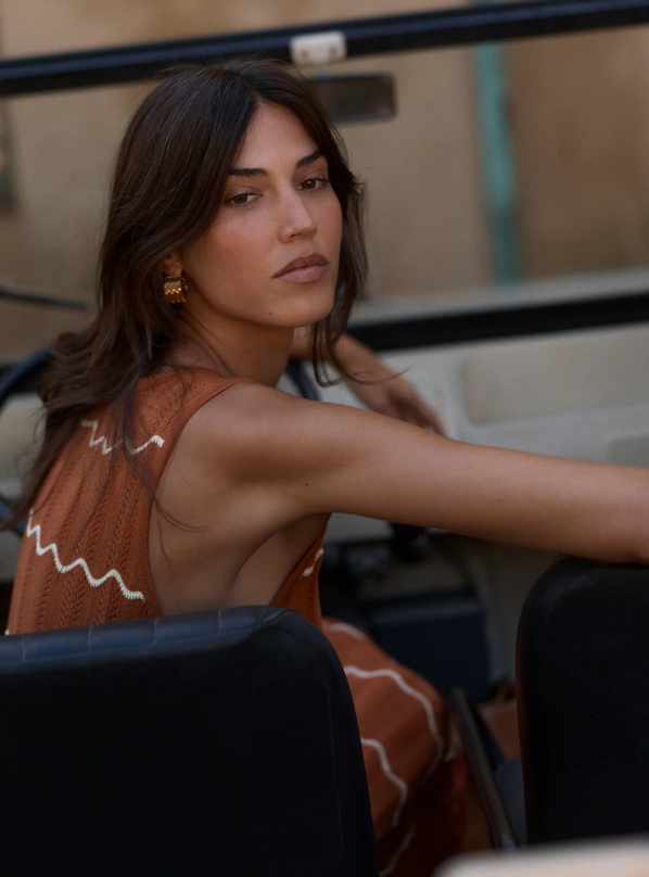 Varley - YUNA Scallop Knit Dress - Caramel Clay