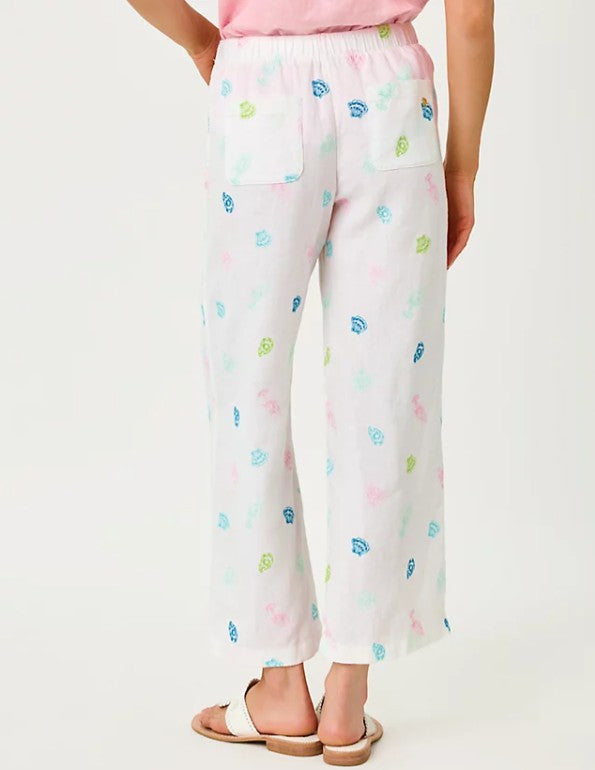 Lilly Pulitzer Brawley Linen Crop Pants Beach Treasure Embroid