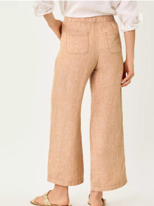 Lilly Pulitzer 27" Brawley Linen Crop Pant | Iced Latte X Resort White