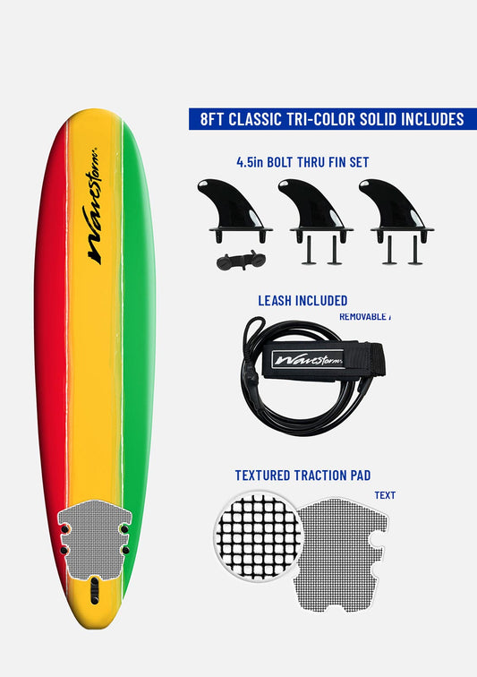 Wavestorm 8ft Surfboard | Tri Color Solid