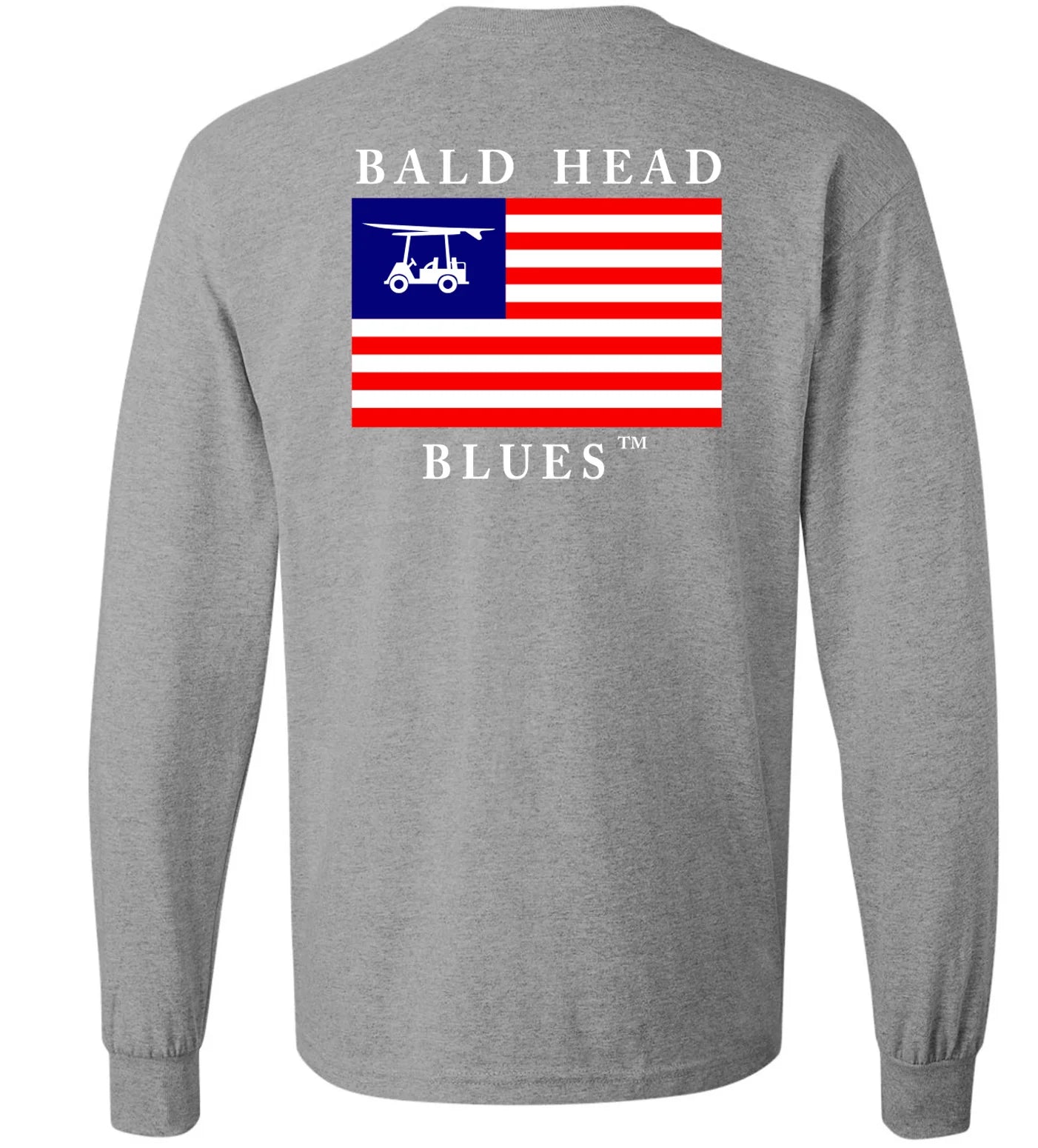 Island Tee-Long Sleeve USA Flag-Heather Grey-LSTEEUSAHG-Baldhead blues