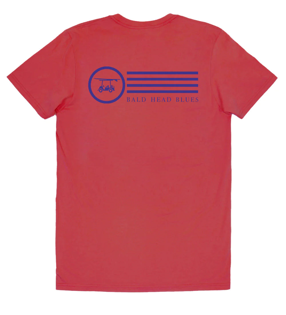 Island Tee-Short Sleeve Circle w/ stipes-Brick Red-TEESTRIPEB-Baldhead blues