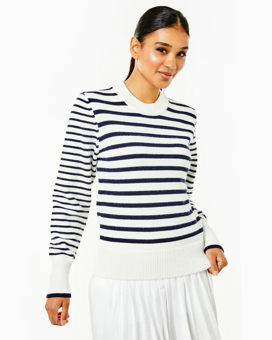 Cypress Active Sweater-off white/ navy stripe- F23AB175P - Addison Bay - BHI