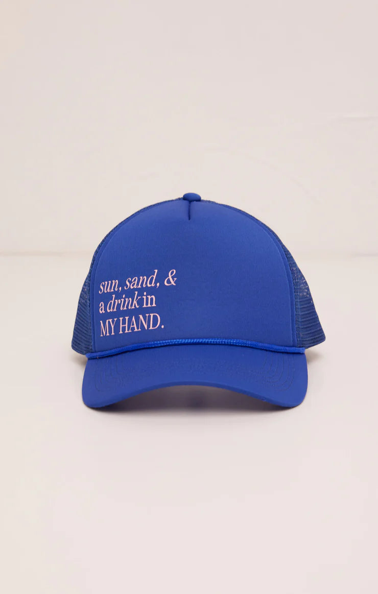 Trucker Hat - MULTI BRIGHT BLUE-SUN SAND & A DRINK IN MY HAND- ZA231605S- Z SUPPLY
