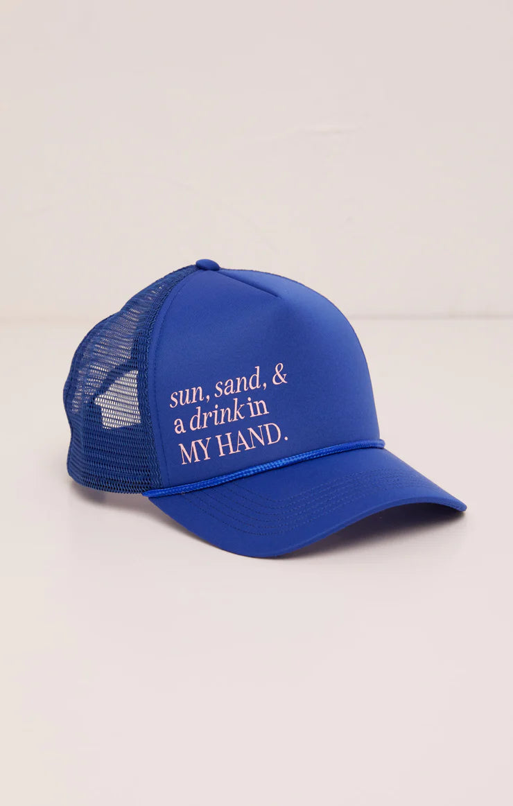 Trucker Hat - MULTI BRIGHT BLUE-SUN SAND & A DRINK IN MY HAND- ZA231605S- Z SUPPLY