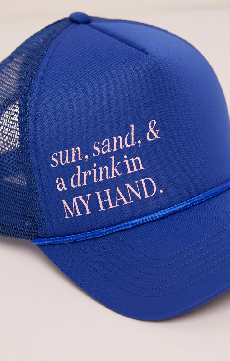 Trucker Hat - MULTI BRIGHT BLUE-SUN SAND & A DRINK IN MY HAND- ZA231605S- Z SUPPLY