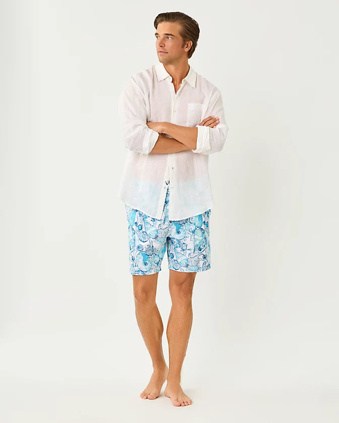 Lilly Pulitzer Men's Stuff 6" Del Lago Swim Trunk Resort White Shell Shine