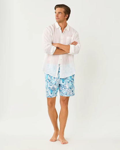 Lilly Pulitzer Men's Stuff 6" Del Lago Swim Trunk Resort White Shell Shine