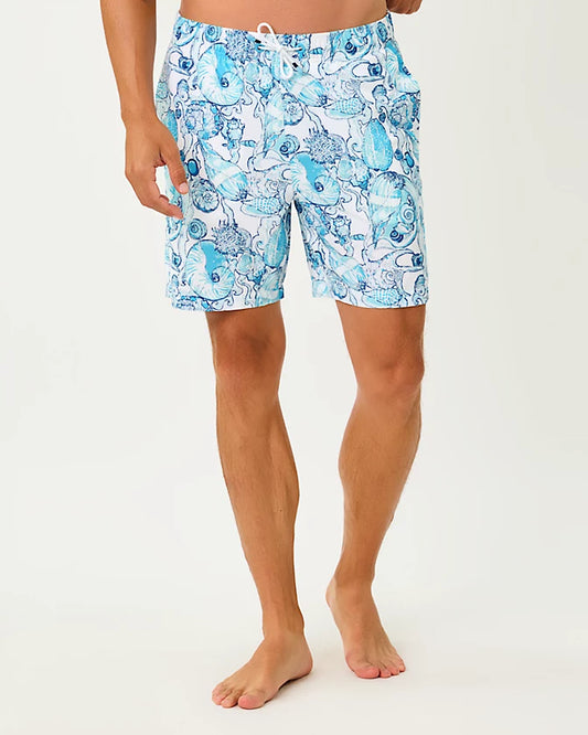 Lilly Pulitzer Men's Stuff 6" Del Lago Swim Trunk Resort White Shell Shine