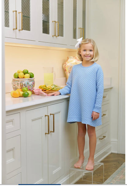 Beaufort Bonnet Girl’s Cassidy Comfy Crewneck Quilted Dress - Barrington Blue - BHI