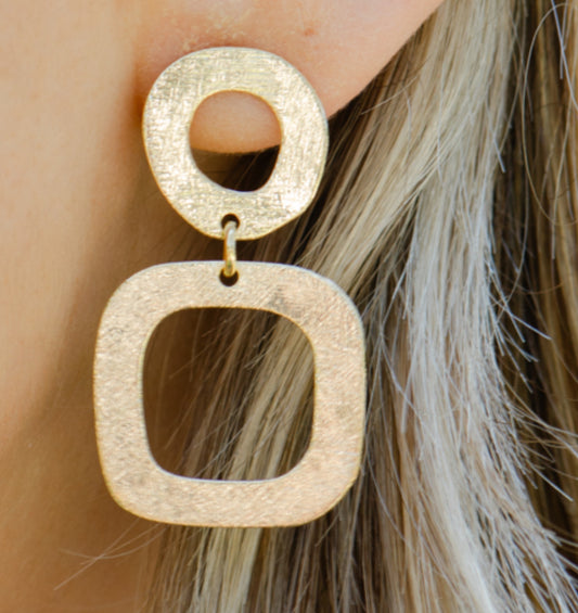 Kezia Circle & Square Gold Earrings-Marcia Moran