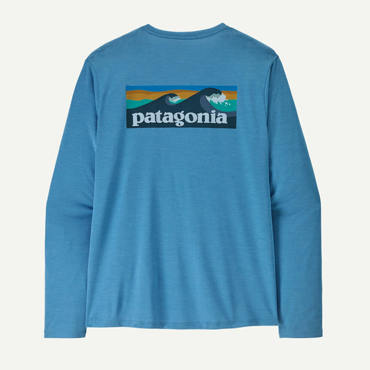 Patagonia Men's Long-Sleeved Capilene® Cool Daily Shirt - Boardshort Logo | Shore Blue - Light Shore Blue X-Dye