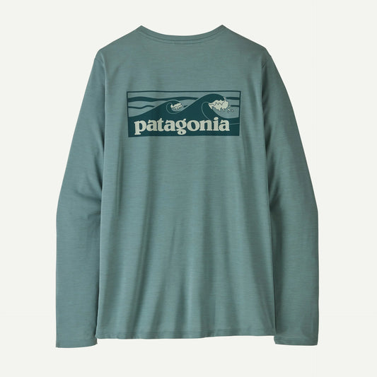 Patagonia Women's Long-Sleeved Capilene® Cool Daily Shirt - Boardshort Logo | Blue Sage - Light Blue Sage