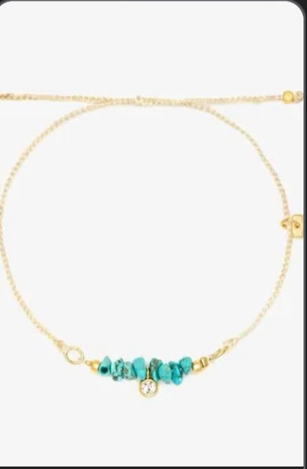 Pura Vida Dainty Turquoise Beaded Gold Charm Bracelet  - BHI