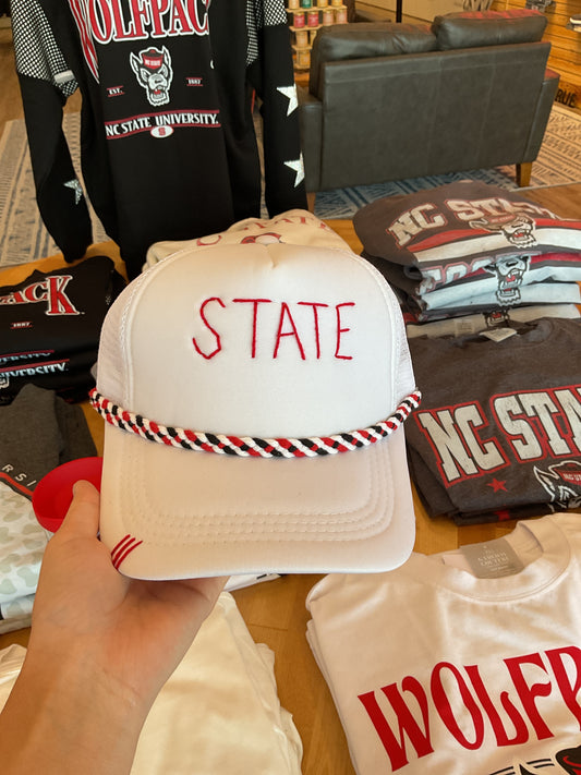 NC State Trucker Hat - White - Tipsy Threads