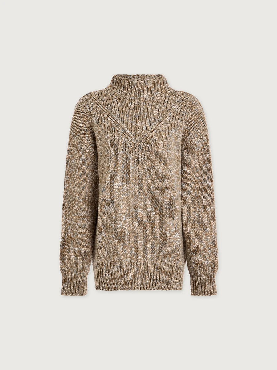 Varley Rosalind High-Neck Sweater | Color: Mid Tan Fleck