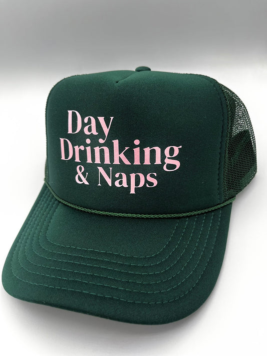 Day Drinking & Naps Trucker Hat - Dark Green - Stated