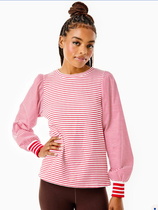 Penny Pullover- White/ Cherry Stripe- Addison Bay