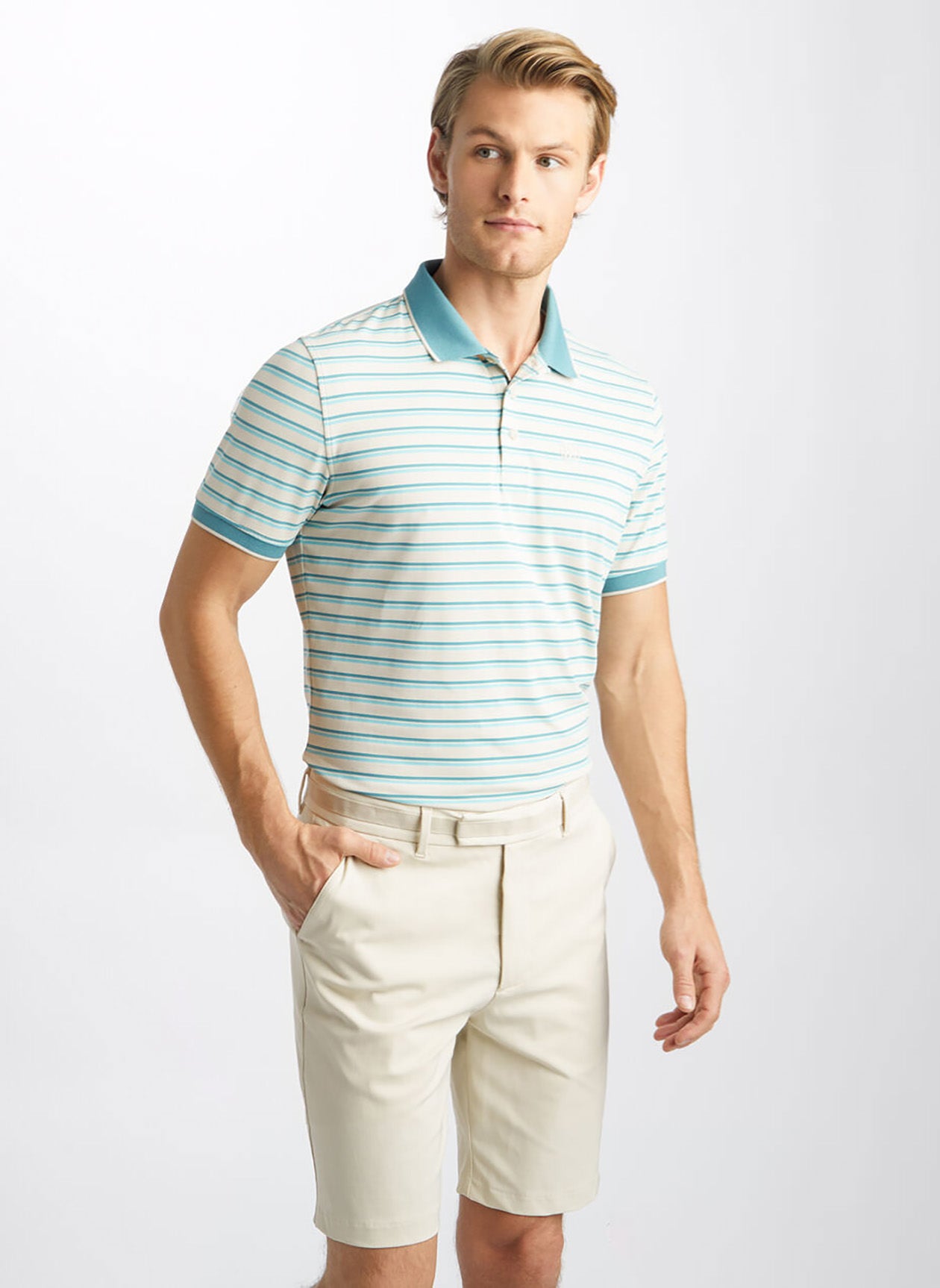 Perforated Stripe Banded Sleeve Tech Jersey Polo - GFORE