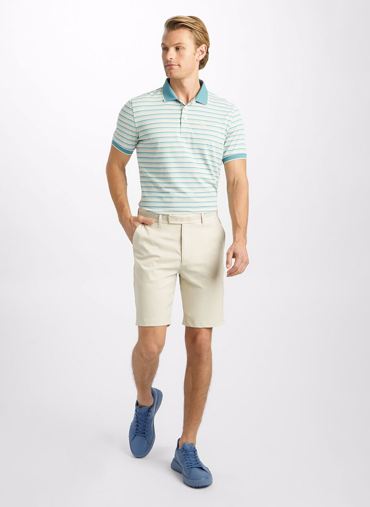 Perforated Stripe Banded Sleeve Tech Jersey Polo - GFORE