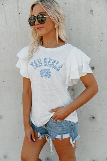 North Carolina Tar Heels All In To Win Flutter Sleeve Crewneck Top - Gameday Couture