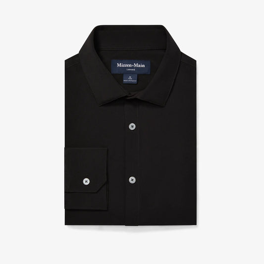 Leeward LS Dress Shirt - Black Solid -Mizzen+Main