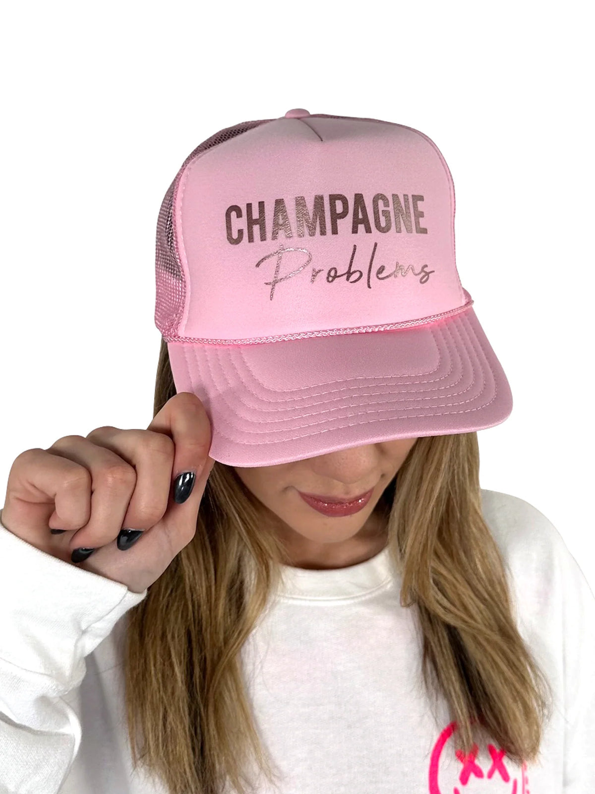 Champagne Problems Trucker Hat - Pink - Stated