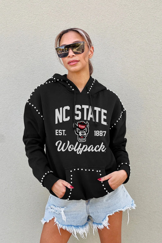 NC State Wolfpack Studded Fleece Hoodie - Black - Gameday Couture