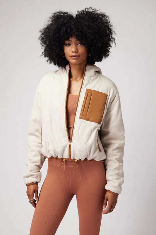 Quilted Full Zip Jacket- HEATHER OATMEAL | HOT - Spiritual Gangster