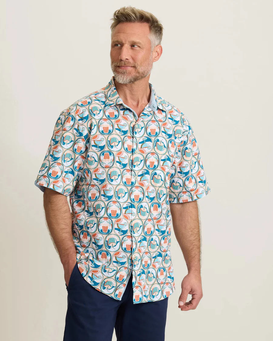 Tommy Bahama Men's Nova Wave Glass Half Full Camp Shirt - White Peach